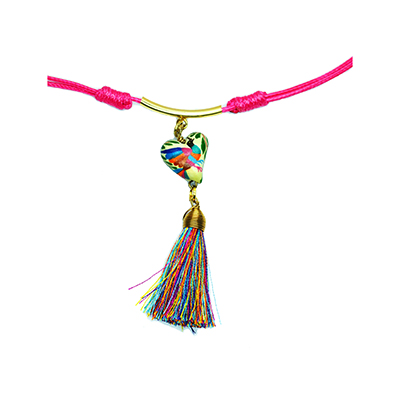 Collar Ajustable Rosa C1 Un Hilo Otomí Con Mota Y Pavorreal